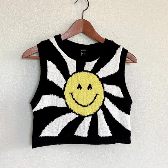 Forever 21 Smiley Face Psychedelic Cropped Sweater Vest - S - Picture 1 of 6